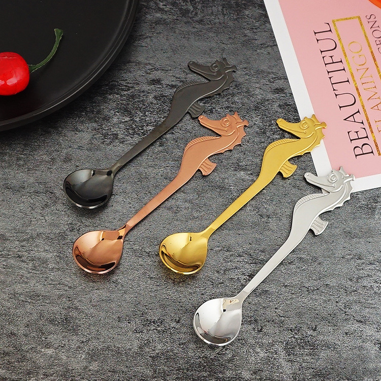 Modern Golden Hippocampus Head Metal 304 Stainless Steel Tasting Stirrer Spoon for Sugar Espresso Coffee Or Tea