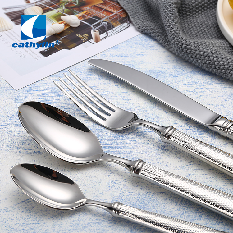 Cathylin High Grade Flatware Wedding Hotel Events Stainless Steel Sliver Cutlery Set 