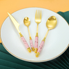 Porcelain flatware stainless steel gold cutlery set with ceramic pink black white handle
