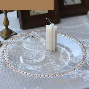 Factory wholesale cheap silver rose gold clear plastic beaded rim charger plates for wedding