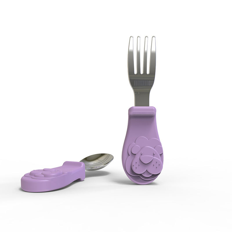 Bpa Free Wholesale Stainless Steel Soft Silicone Rubber Spoon And Fork Cutlery Set for Baby Kid Children