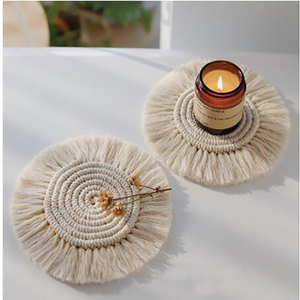 Wholesale Round Boho Woven Placemat with Tassels Heat Resistant Cotton Placemats Non-slip Absorbent Drink Coaster