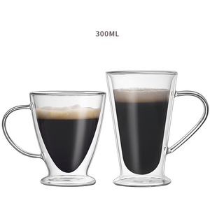 Sublimation Reusable Drinking Thermo Cup Double Wall Transparent Clear Borosilicate Glass Coffee Mug with Handle