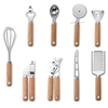 Pizza Cutter Grater Can Bottle Opener Peeler Stainless Steel Kitchen Utensils Set with Wood Handle