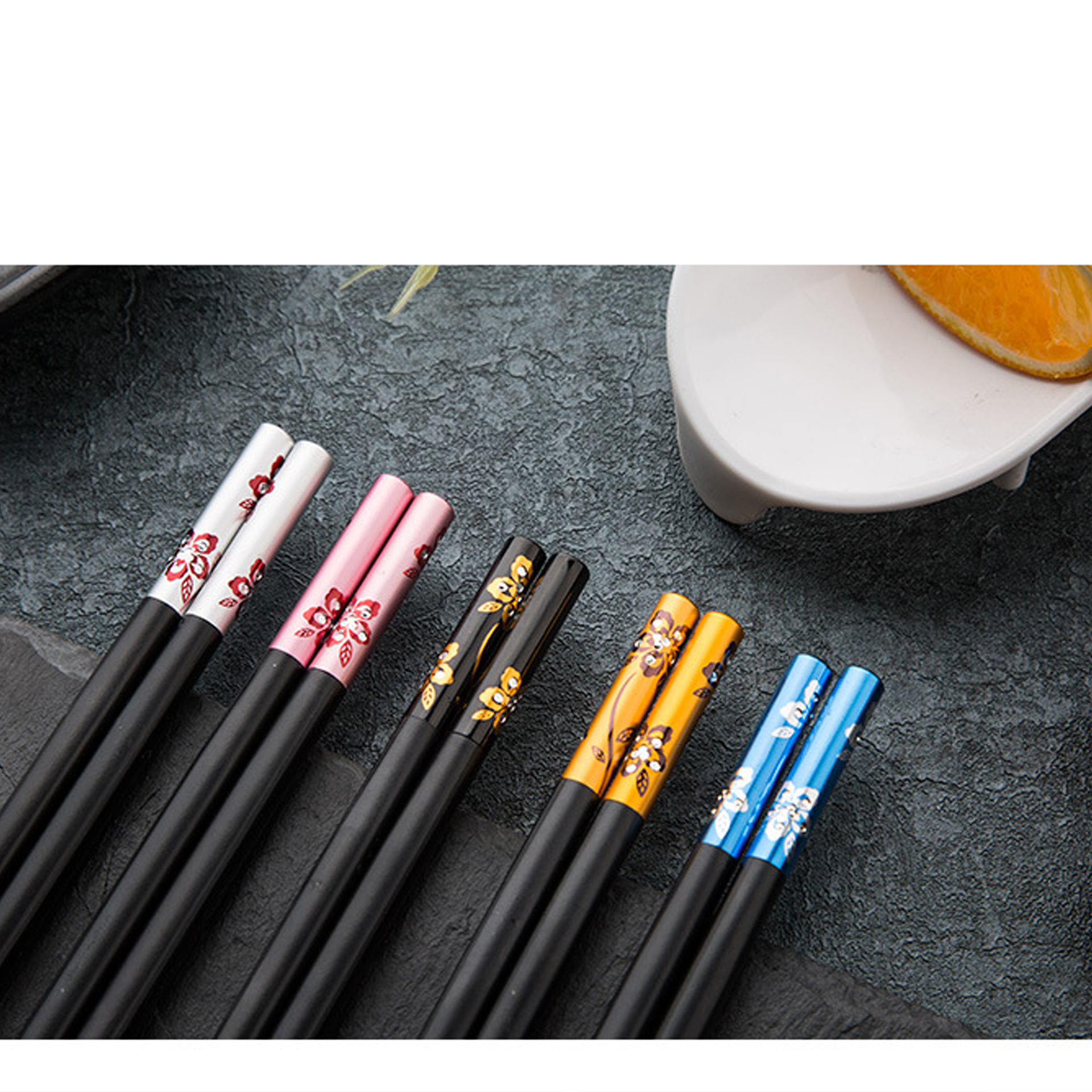Wholesale Colored Flower Pattern Plated Alloy Black Chopsticks for Sushi