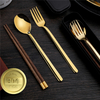 Stainless Steel Portable Reusable Travel Gold Cutlery Chopstick And Spoon Fork Set with Black Box Case in Pouch