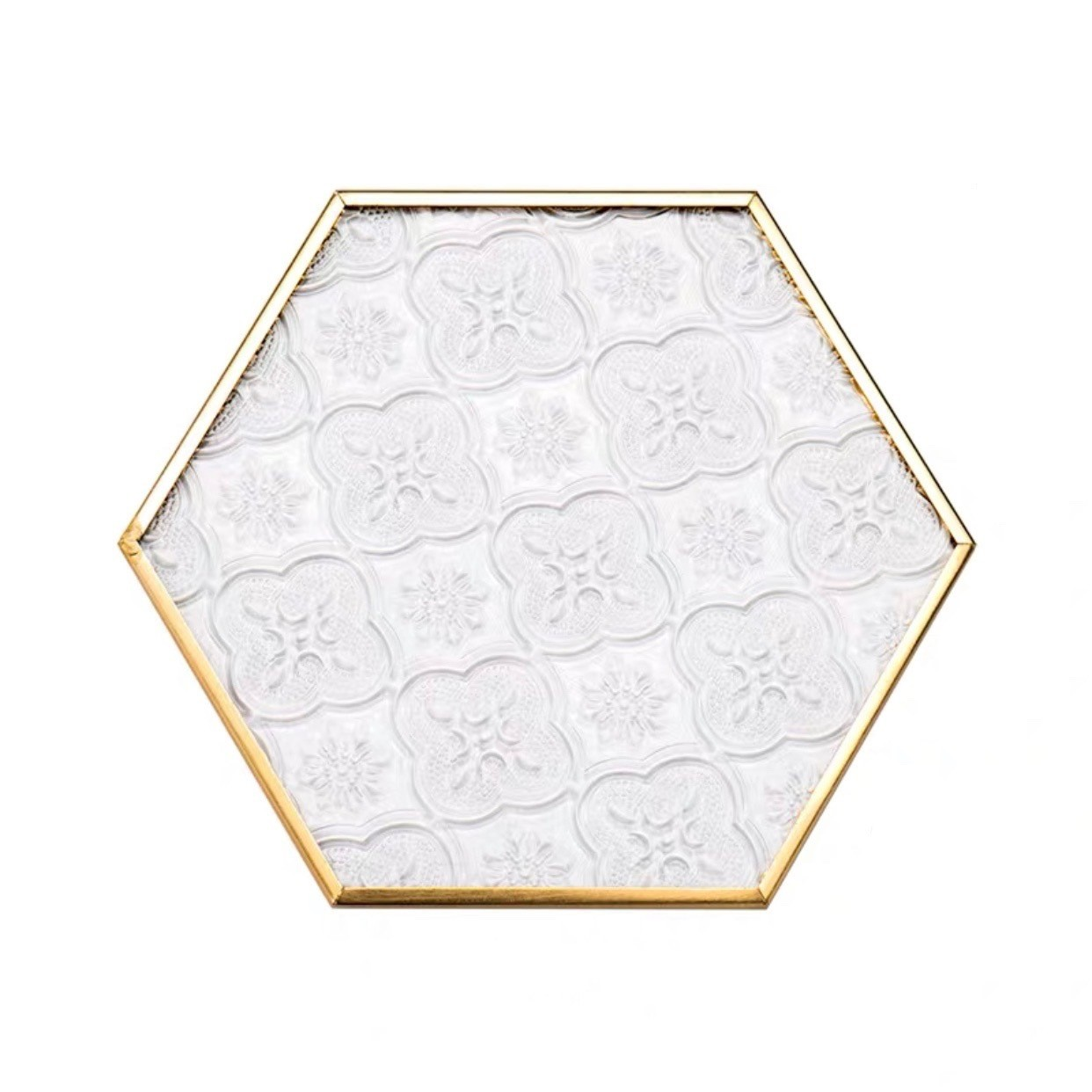 Wholesale Luxury Clear Glass Coaster with Gold Rim Non-slip Hexagon Milk Coffee Cup Mats Heat Resistant Reusable Coaster