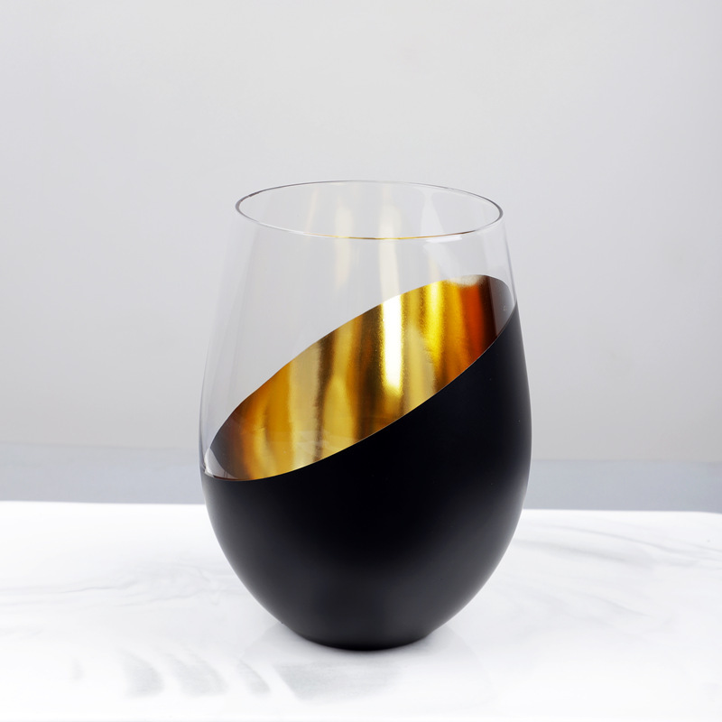 Luxury Translucent Red Wine Glasses Modern Design Gold Black Clear Stemless Wine Glasses