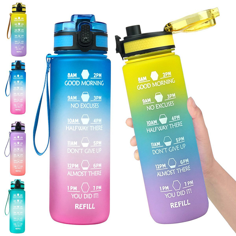 Sport Gym Frosted Plastic Drink Gallon Motivational Water Bottle with Time Marker
