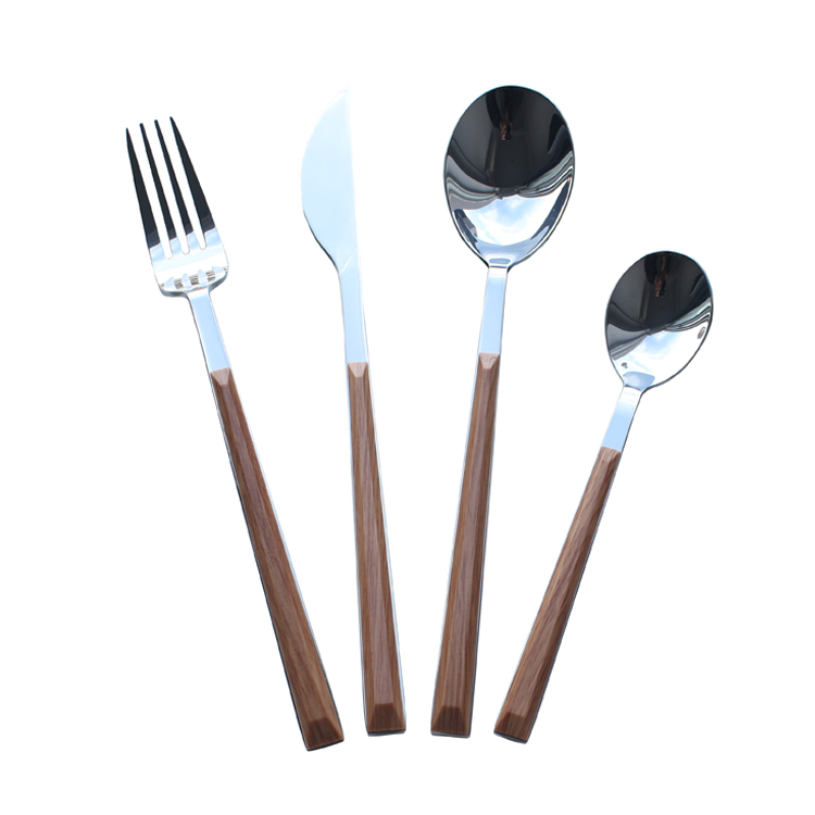 Stainless Steel Wooden Color Plastic Handle Flatware Sets Spoons Knife Fork Cutlery
