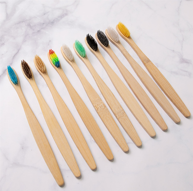 Customized logo eco reusable natural bamboo colorful head soft brush toothbrush for hotel