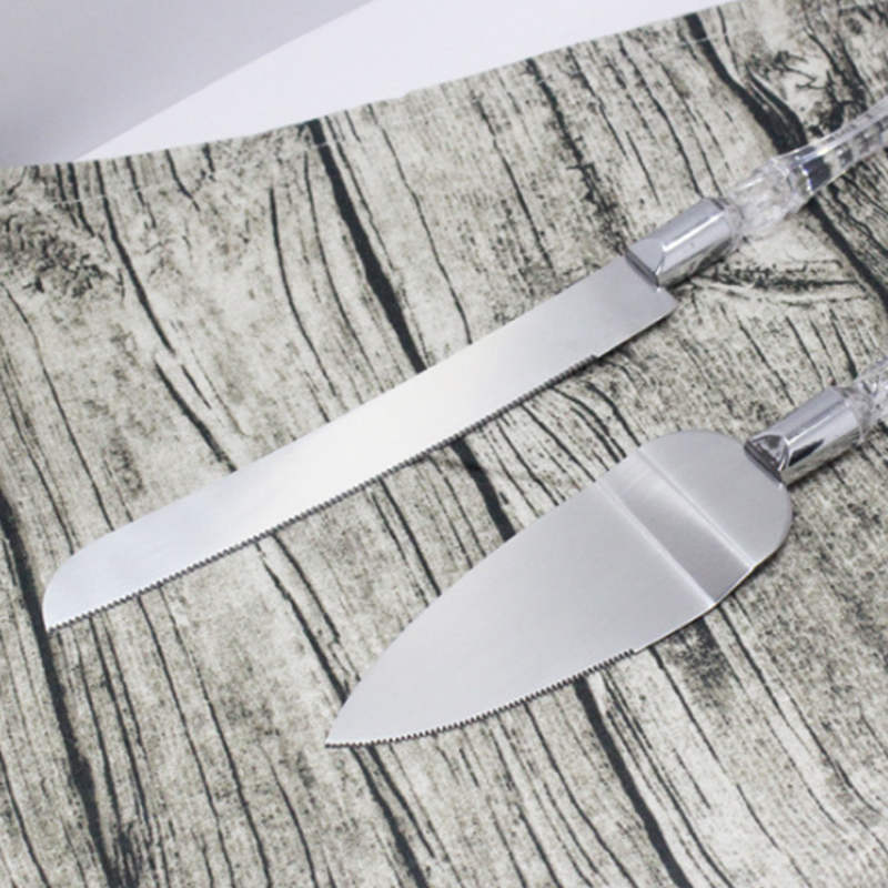 Plastic Crystal Handle Cake Shovel Cutter Silver Stainless Steel Wedding Cake Knife And Server Set