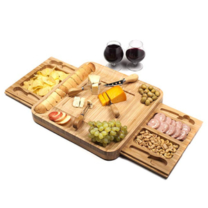 Slide Out Natural Bamboo Wood Cheese Board And Cutlery Set in Drawer