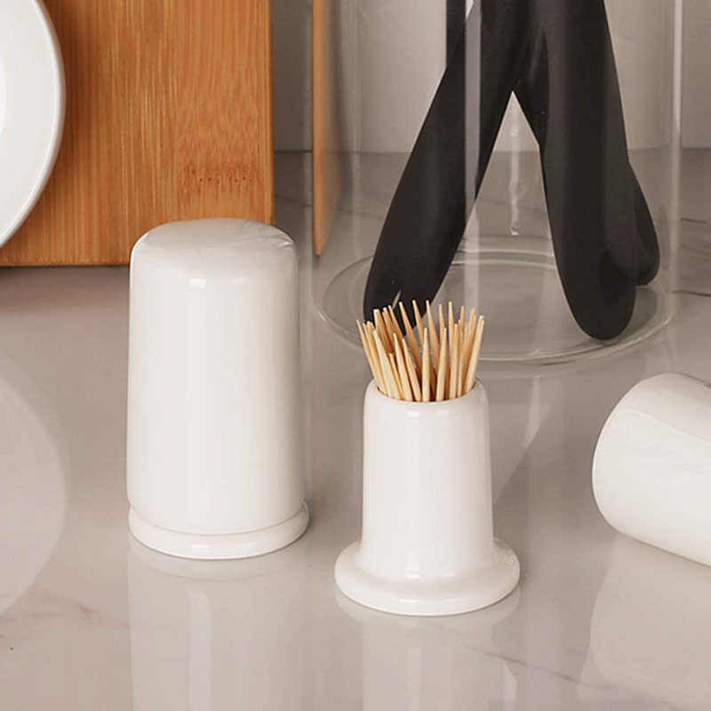 Customized Hotel Restaurant Simple Design White Ceramic Tooth Pick Toothpicks Holder for Bamboo Toothpicks