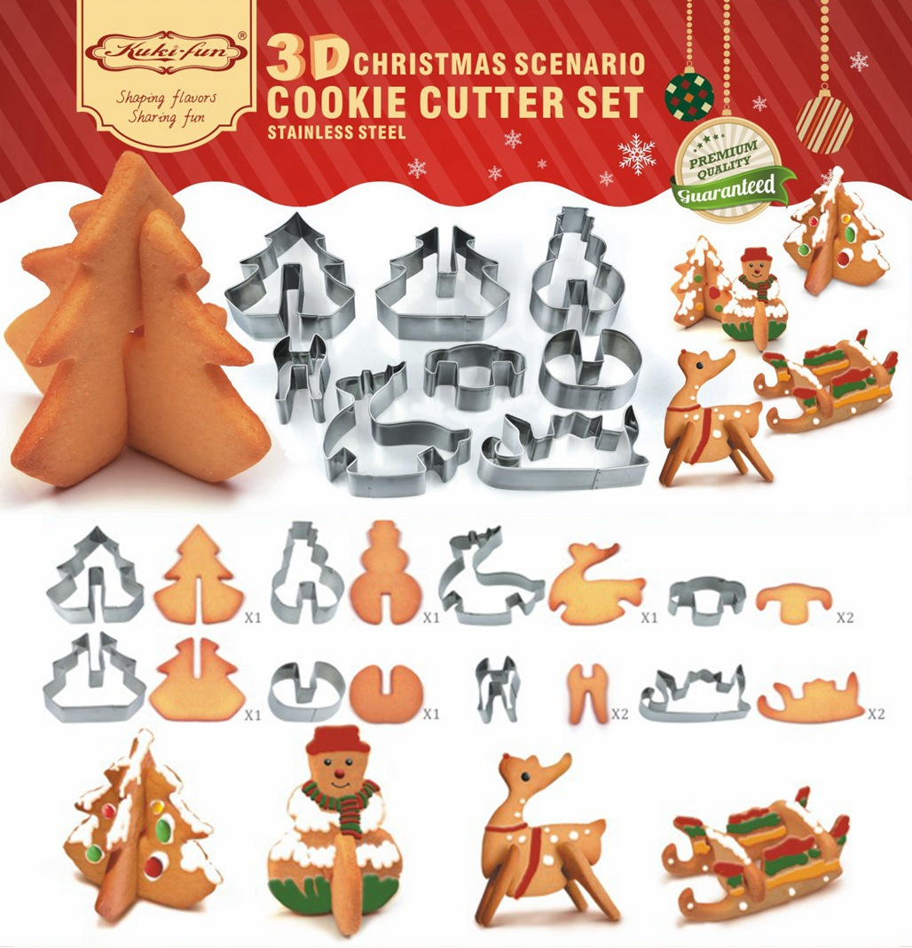 Novelty 8 Pcs 3d Christmas Tree Animal Shape Fondant Mold Metal Stainless Steel Cookie Cutter Set