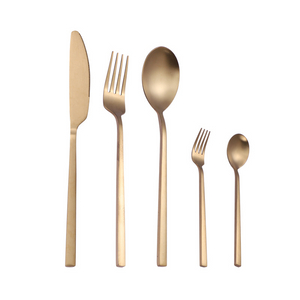 Custom Knife Spoon Fork Silverware Modern Luxury Wedding Matte Gold Flatware Stainless Steel Cutlery Set
