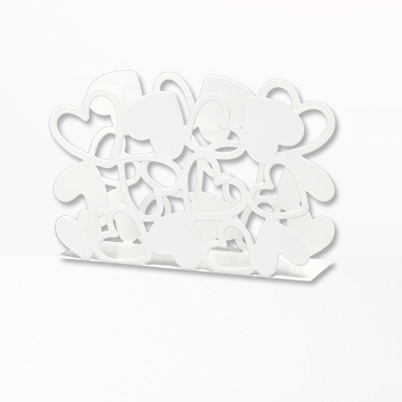 Customized Decorative White Heart Shape Design Concrete Iron Antique Metal Napkin Holder for Wedding Banquet