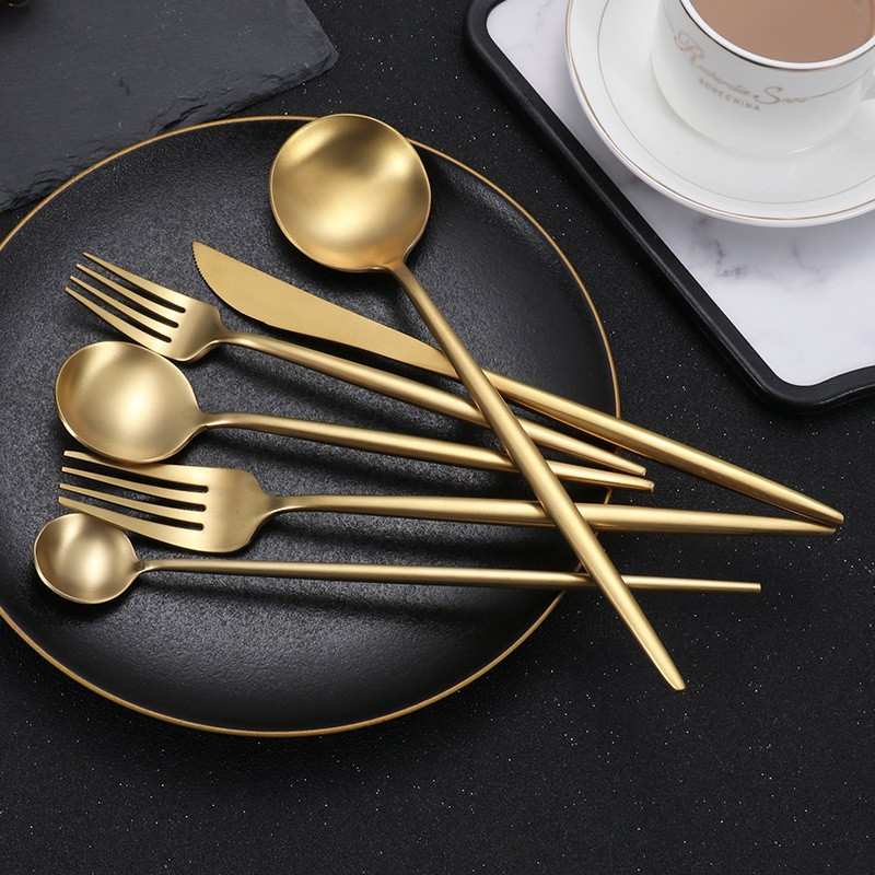 High Quality Modern Silverware Matt Polish Wedding Gift Stainless Steel Gold Cutlery Set