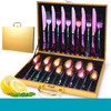 24 Pcs Best Selling Products Colorful Fork Stainless Steel Cutlery Set with Wooden Gift Box for Wedding